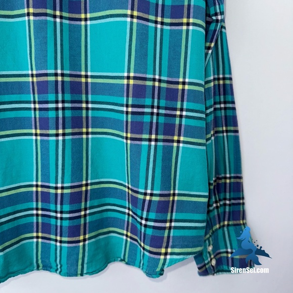 1165 J. Crew - The Boy Shirt - Plaid Button Up - Size 4 - Teal/Navy - Picture 11 of 14